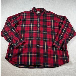 LL Bean Men’s XL Red Black Plaid Long Sleeve Button Front Flannel Shirt Classic